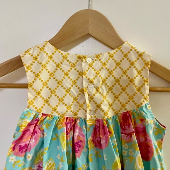 Eleanor Rose Floral Blue and Yellow Kids Dress with matching bow. - Picture 6 of 8